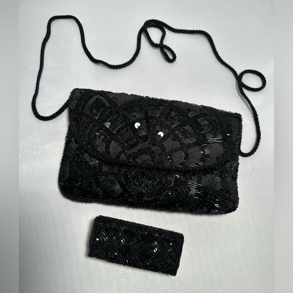 Vintage Black Beaded Purse and Lipstick Case
